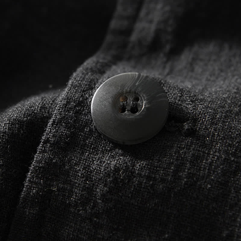 Buddha Stones Lässige, minimalistische Herrenjacke aus Ramie-Baumwolle mit Reverskragen und Taschen für Frühling und Herbst - image 7