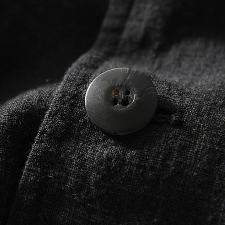 Buddha Stones Lässige, minimalistische Herrenjacke aus Ramie-Baumwolle mit Reverskragen und Taschen für Frühling und Herbst - image 7