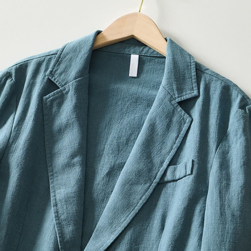 Buddha Stones Lässige, minimalistische Herrenjacke aus Ramie-Baumwolle mit Reverskragen und Taschen für Frühling und Herbst - image 17