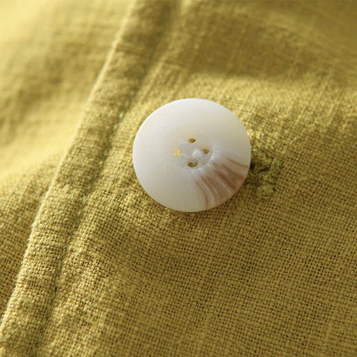 Buddha Stones Lässige, minimalistische Herrenjacke aus Ramie-Baumwolle mit Reverskragen und Taschen für Frühling und Herbst - image 13