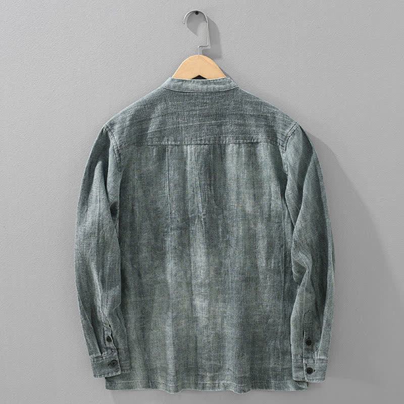 Buddha Stones Lässige Herrenjacke aus einfarbigem Ramie-Baumwollstoff mit Taschen, geeignet für Frühling und Herbst - image 1