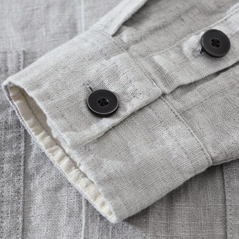Buddha Stones Lässige Herrenjacke aus einfarbigem Ramie-Baumwollstoff mit Taschen, geeignet für Frühling und Herbst - image 17