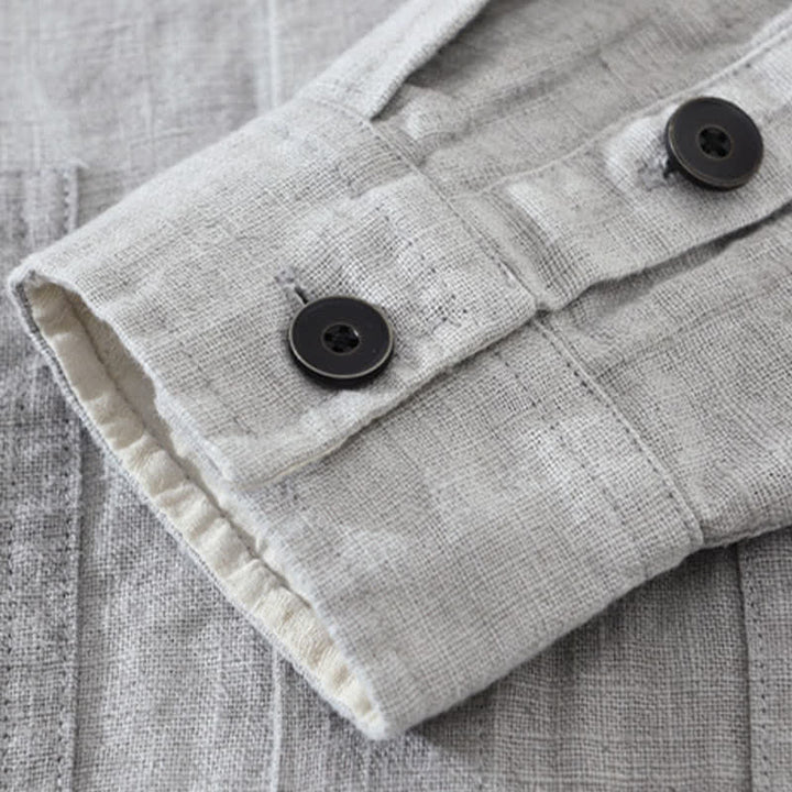 Buddha Stones Lässige Herrenjacke aus einfarbigem Ramie-Baumwollstoff mit Taschen, geeignet für Frühling und Herbst - image 17