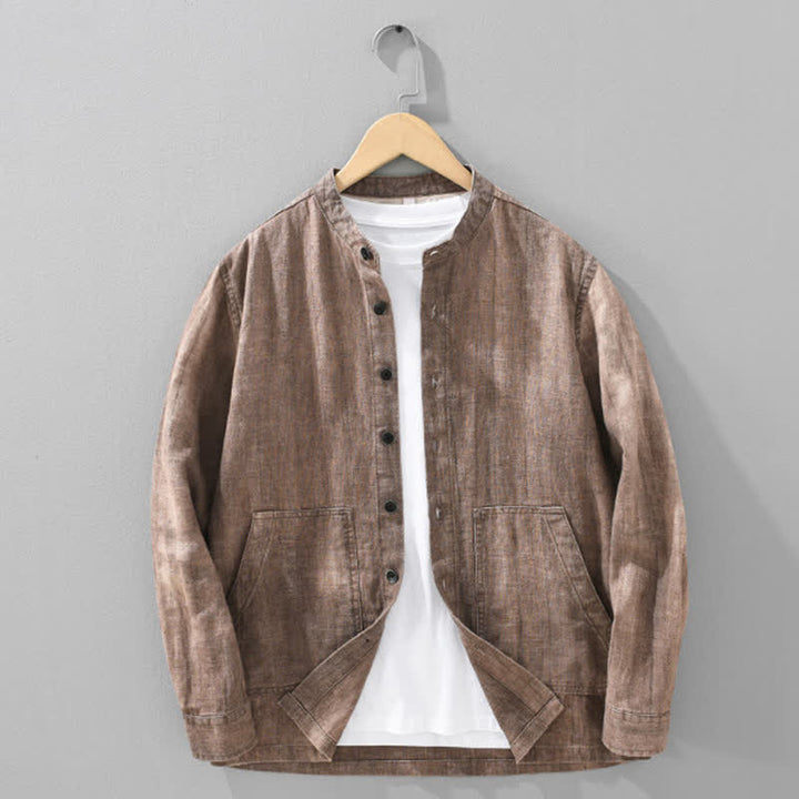 Buddha Stones Lässige Herrenjacke aus einfarbigem Ramie-Baumwollstoff mit Taschen, geeignet für Frühling und Herbst - Sienna - US/ UK/AU42, EU52 (3XL) - image 18