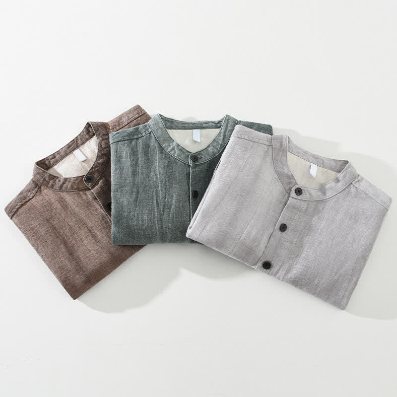 Buddha Stones Lässige Herrenjacke aus einfarbigem Ramie-Baumwollstoff mit Taschen, geeignet für Frühling und Herbst - image 19