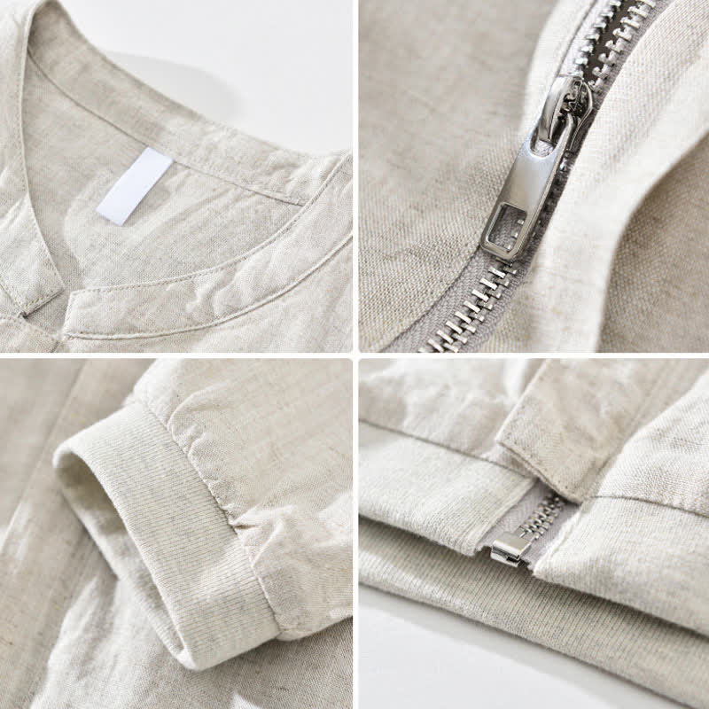 Buddha Stones Lässige, minimalistische Herrenjacke mit Stehkragen, Reißverschluss und Taschen für Frühling und Sommer - image 3