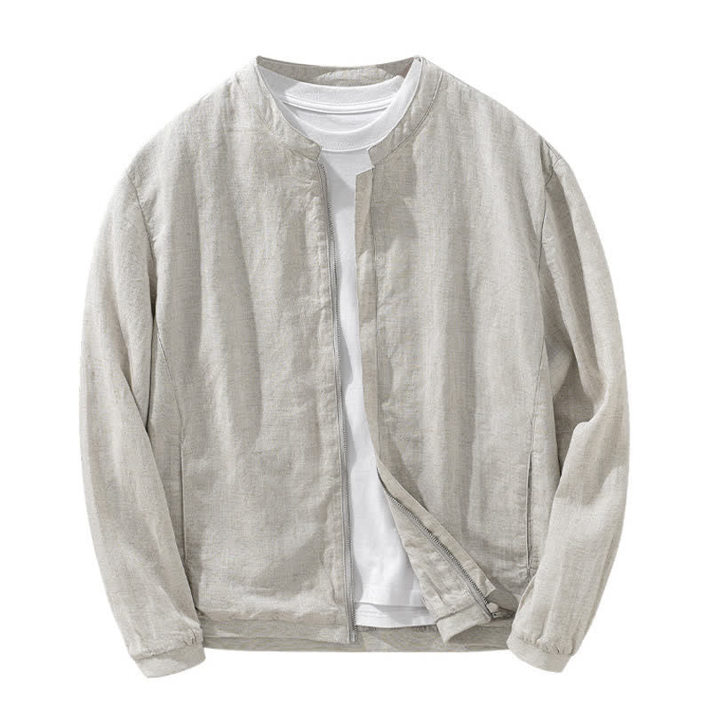 Buddha Stones Lässige, minimalistische Herrenjacke mit Stehkragen, Reißverschluss und Taschen für Frühling und Sommer - image 2