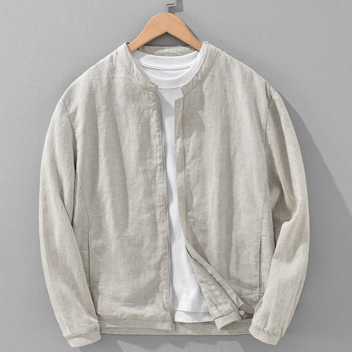 Buddha Stones Lässige, minimalistische Herrenjacke mit Stehkragen, Reißverschluss und Taschen für Frühling und Sommer - Beige - US/ UK/AU42, EU52 (3XL) - image 0