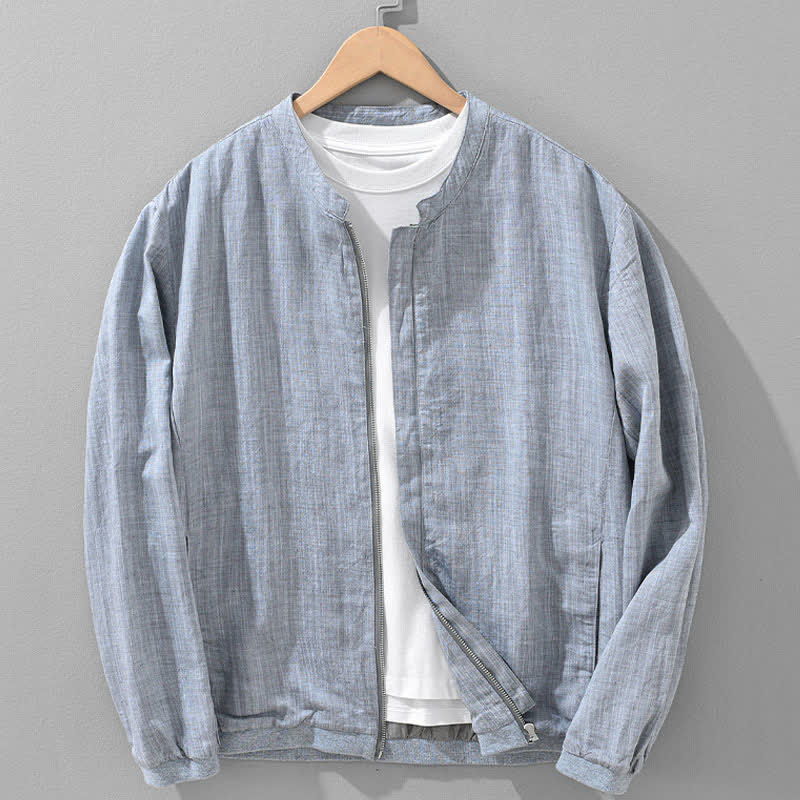 Buddha Stones Lässige, minimalistische Herrenjacke mit Stehkragen, Reißverschluss und Taschen für Frühling und Sommer - Hellstahlblau - US/ UK/AU42, EU52 (3XL) - image 17