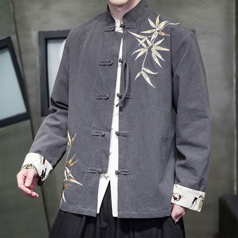 Buddha Stones Herbst/Winter Herrenjacke im Tang-Stil mit Vintage-Froschknöpfen aus Bambus-Baumwoll-Leinen - image 3