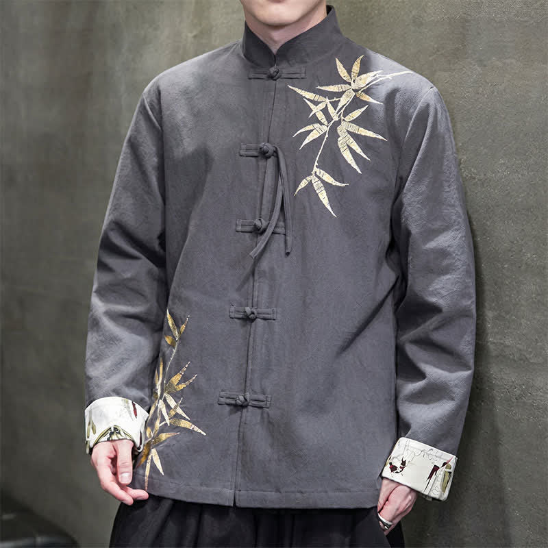 Buddha Stones Herbst/Winter Herrenjacke im Tang-Stil mit Vintage-Froschknöpfen aus Bambus-Baumwoll-Leinen - image 4