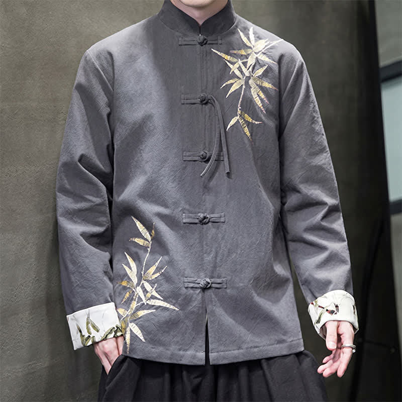Buddha Stones Herbst/Winter Herrenjacke im Tang-Stil mit Vintage-Froschknöpfen aus Bambus-Baumwoll-Leinen - image 1