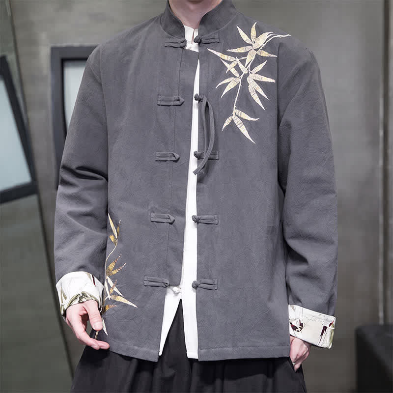 Buddha Stones Herbst/Winter Herrenjacke im Tang-Stil mit Vintage-Froschknöpfen aus Bambus-Baumwoll-Leinen - image 2