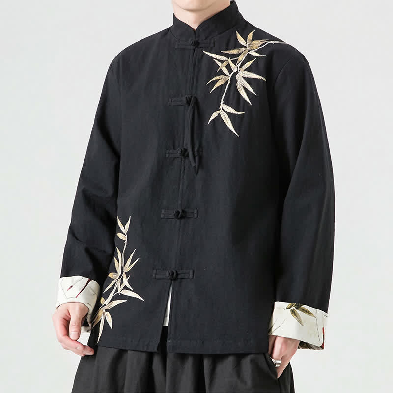 Buddha Stones Herbst/Winter Herrenjacke im Tang-Stil mit Vintage-Froschknöpfen aus Bambus-Baumwoll-Leinen - Schwarz - US/ UK/AU46, EU56 (5XL) - image 12
