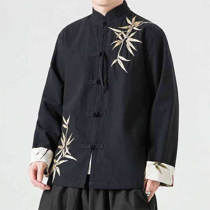Buddha Stones Herbst/Winter Herrenjacke im Tang-Stil mit Vintage-Froschknöpfen aus Bambus-Baumwoll-Leinen - Schwarz - US/ UK/AU46, EU56 (5XL) - image 12