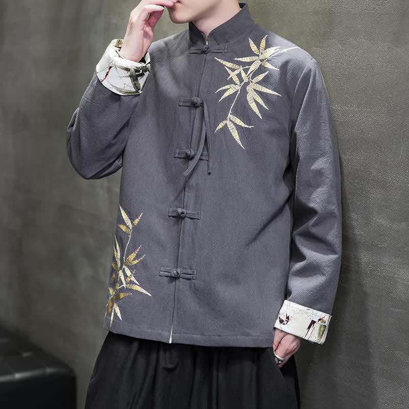 Buddha Stones Herbst/Winter Herrenjacke im Tang-Stil mit Vintage-Froschknöpfen aus Bambus-Baumwoll-Leinen - DimGray - US/ UK/AU46, EU56 (5XL) - image 0