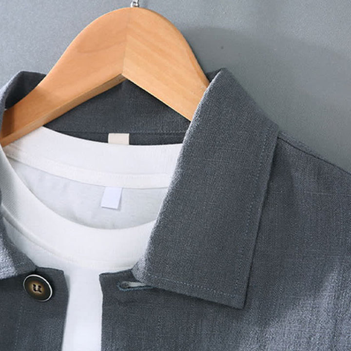 Buddha Stones Lässige, minimalistische Herrenjacke aus Ramie mit einfarbigen Knöpfen und Taschen für den Herbst - image 5