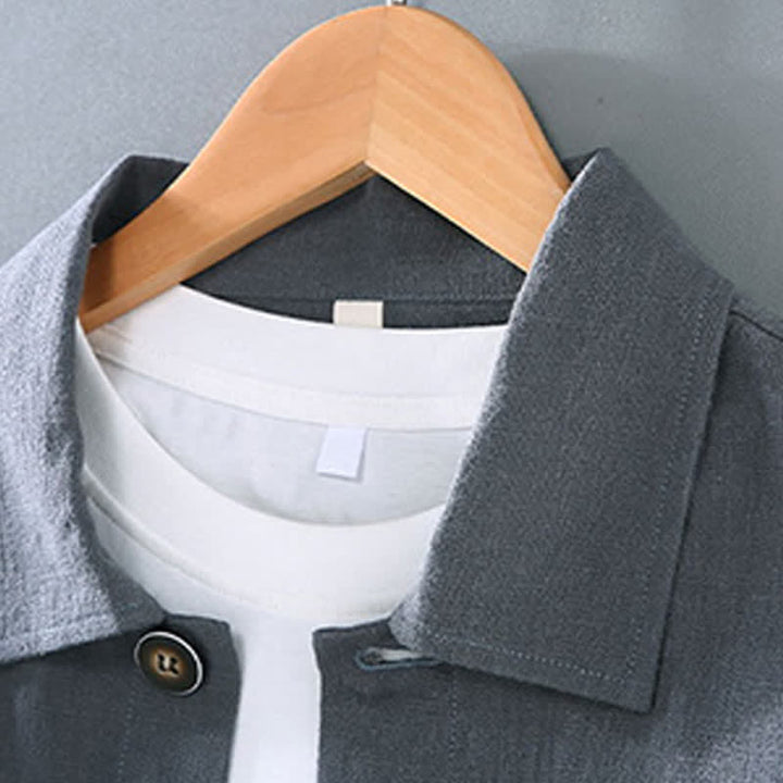 Buddha Stones Lässige, minimalistische Herrenjacke aus Ramie mit einfarbigen Knöpfen und Taschen für den Herbst - image 4