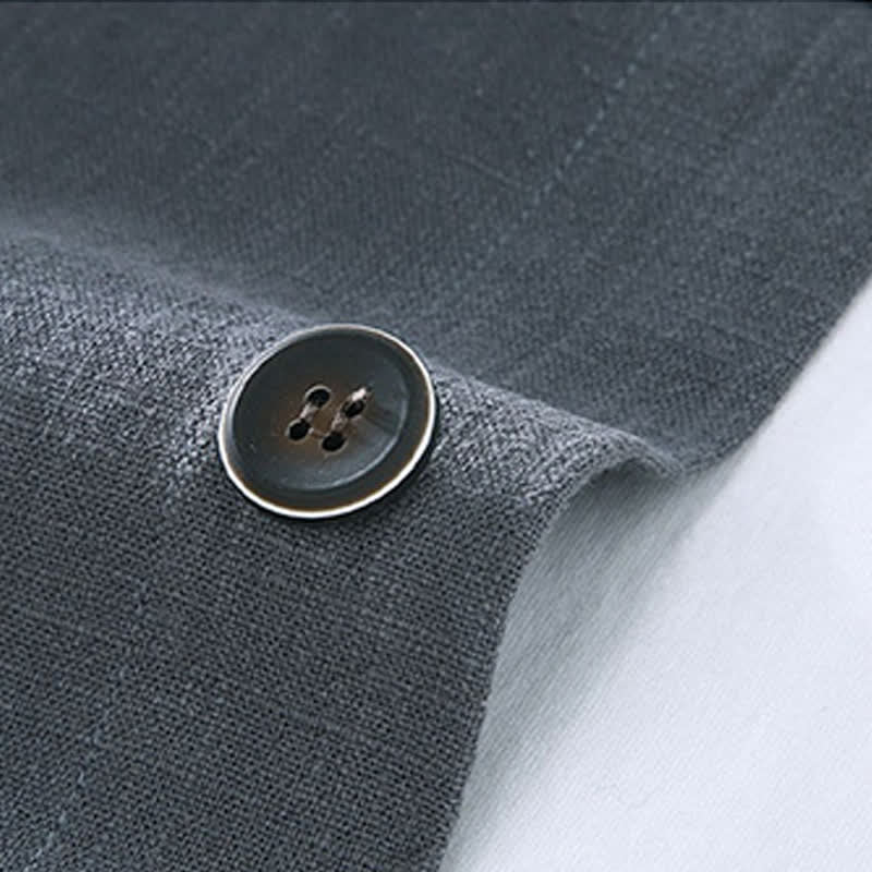 Buddha Stones Lässige, minimalistische Herrenjacke aus Ramie mit einfarbigen Knöpfen und Taschen für den Herbst - image 9