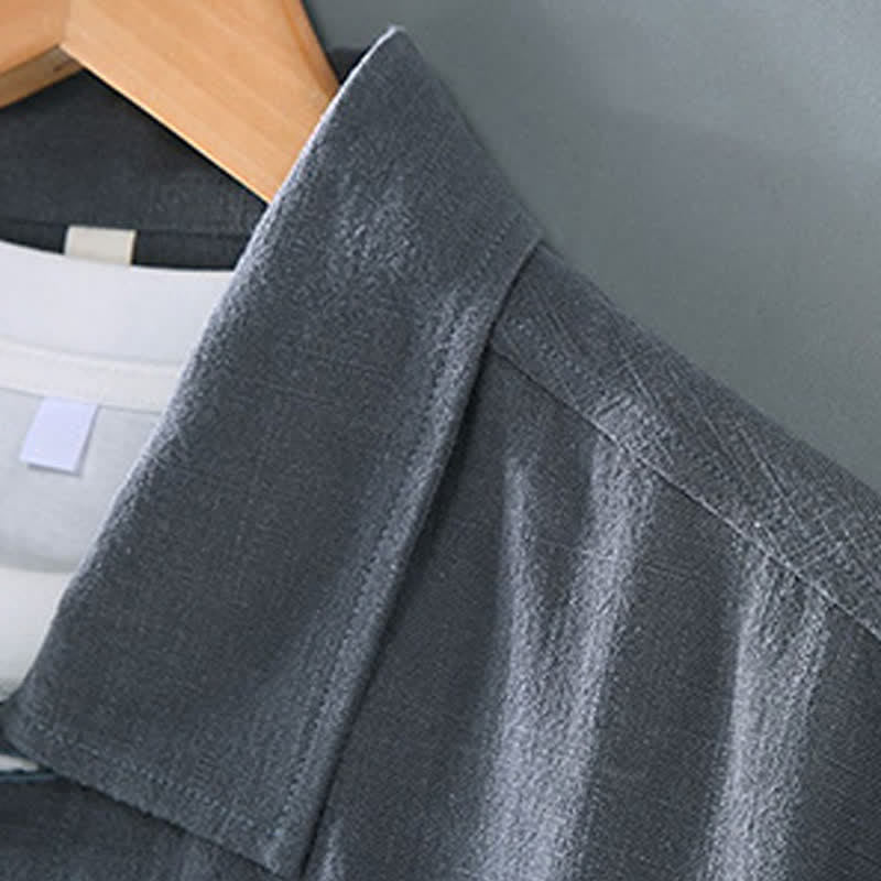 Buddha Stones Lässige, minimalistische Herrenjacke aus Ramie mit einfarbigen Knöpfen und Taschen für den Herbst - image 6