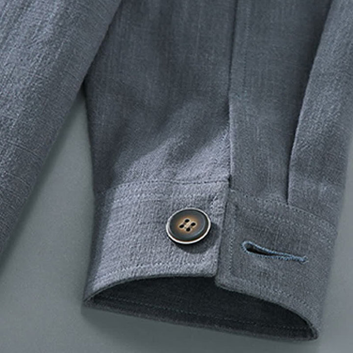 Buddha Stones Lässige, minimalistische Herrenjacke aus Ramie mit einfarbigen Knöpfen und Taschen für den Herbst - image 10