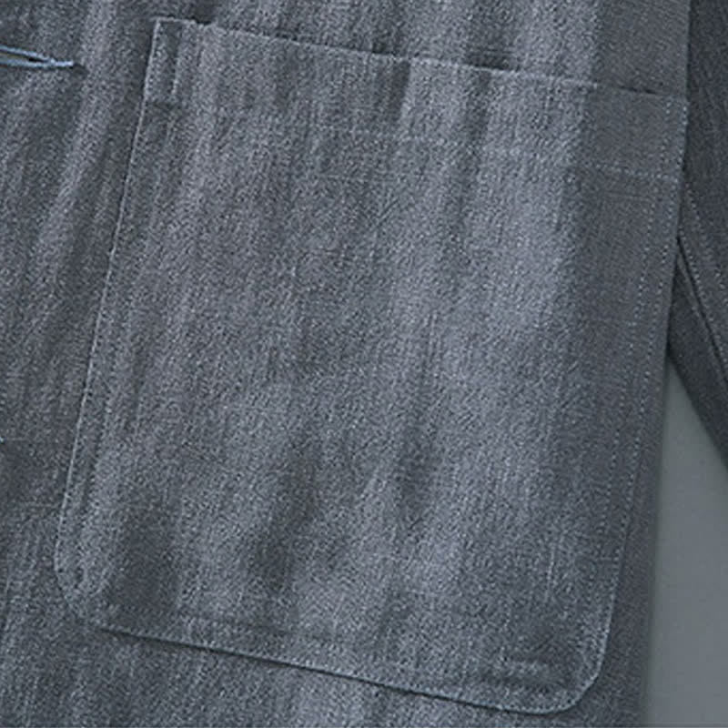 Buddha Stones Lässige, minimalistische Herrenjacke aus Ramie mit einfarbigen Knöpfen und Taschen für den Herbst - image 8