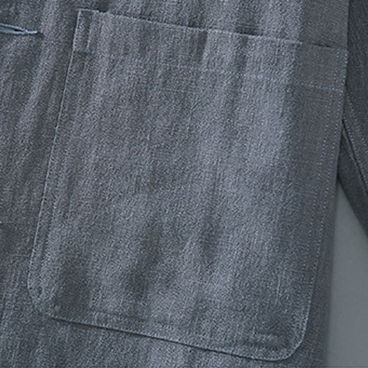 Buddha Stones Lässige, minimalistische Herrenjacke aus Ramie mit einfarbigen Knöpfen und Taschen für den Herbst - image 8