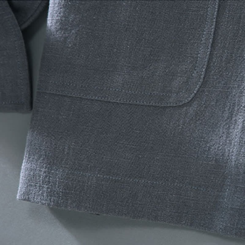 Buddha Stones Lässige, minimalistische Herrenjacke aus Ramie mit einfarbigen Knöpfen und Taschen für den Herbst - image 7