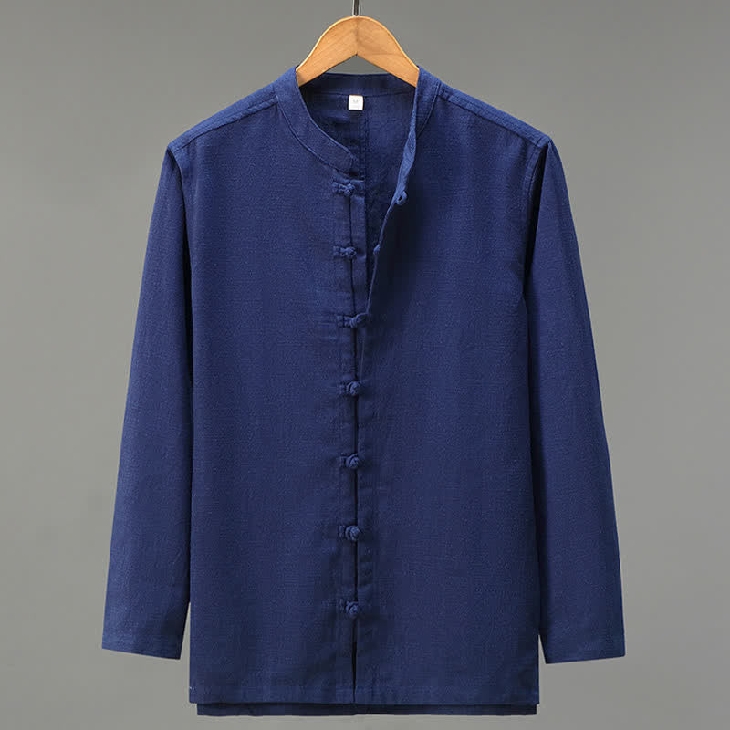 Buddha Stones Lässiges Herren-Langarmhemd im Tang-Stil mit Froschknopfleiste - Marine - US/ UK/AU42, EU52 (3XL) - image 13