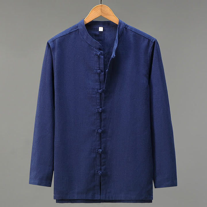 Buddha Stones Lässiges Herren-Langarmhemd im Tang-Stil mit Froschknopfleiste - Marine - US/ UK/AU42, EU52 (3XL) - image 13