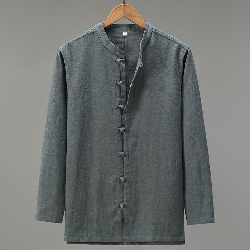Buddha Stones Lässiges Herren-Langarmhemd im Tang-Stil mit Froschknopfleiste - DimGray - US/ UK/AU42, EU52 (3XL) - image 12