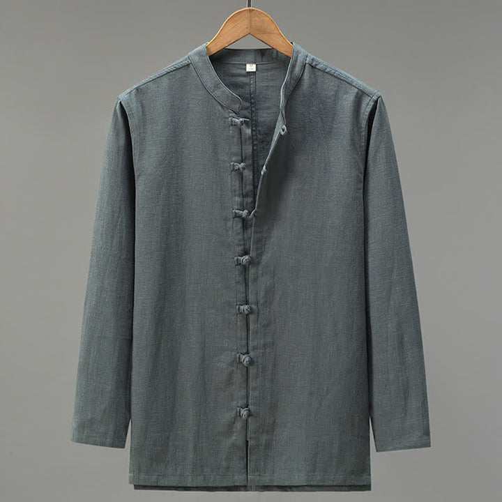 Buddha Stones Lässiges Herren-Langarmhemd im Tang-Stil mit Froschknopfleiste - DimGray - US/ UK/AU42, EU52 (3XL) - image 12