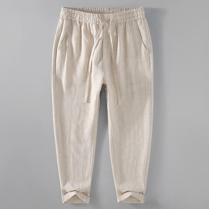 Buddha Stones Lässige, gestreifte Cropped-Hose mit Kordelzug für Herren (Frühling/Sommer) – schmal zulaufende Hose mit Taschen - Beige - US/ UK/AU42, EU52 (3XL) - image 2