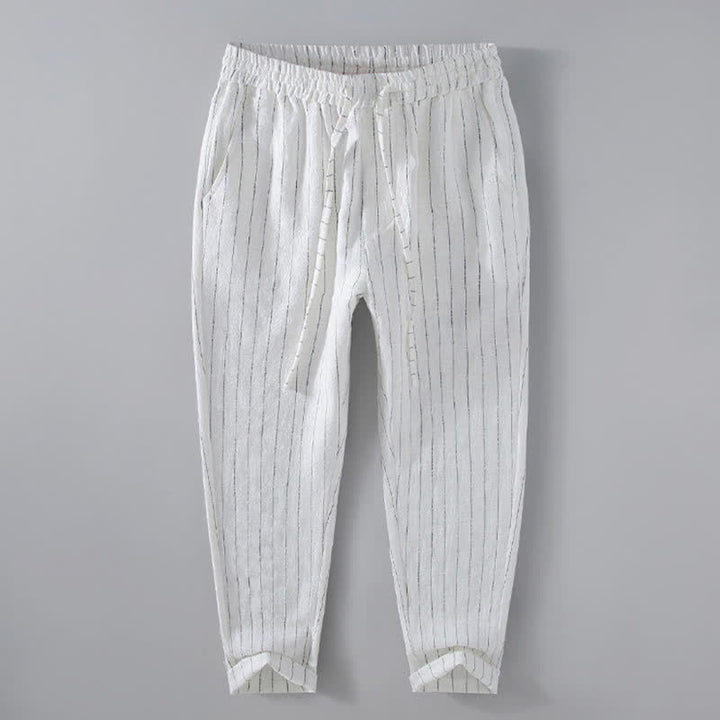 Buddha Stones Lässige, gestreifte Cropped-Hose mit Kordelzug für Herren (Frühling/Sommer) – schmal zulaufende Hose mit Taschen - Weiß - US/ UK/AU42, EU52 (3XL) - image 12