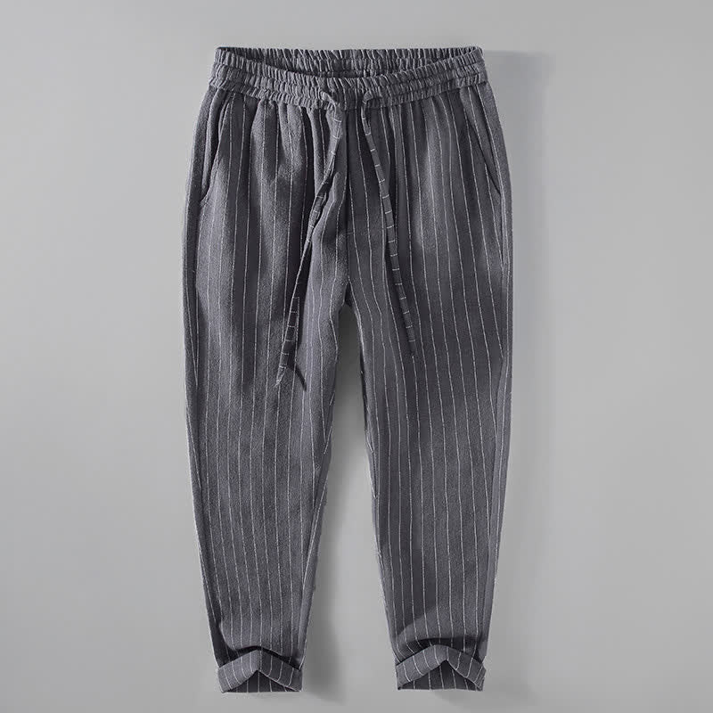 Buddha Stones Lässige, gestreifte Cropped-Hose mit Kordelzug für Herren (Frühling/Sommer) – schmal zulaufende Hose mit Taschen - DimGray - US/ UK/AU42, EU52 (3XL) - image 0
