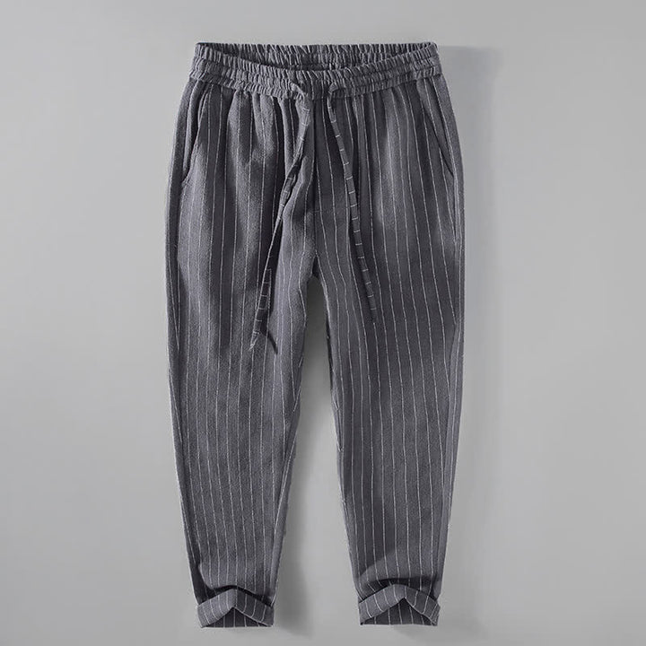 Buddha Stones Lässige, gestreifte Cropped-Hose mit Kordelzug für Herren (Frühling/Sommer) – schmal zulaufende Hose mit Taschen - DimGray - US/ UK/AU42, EU52 (3XL) - image 0