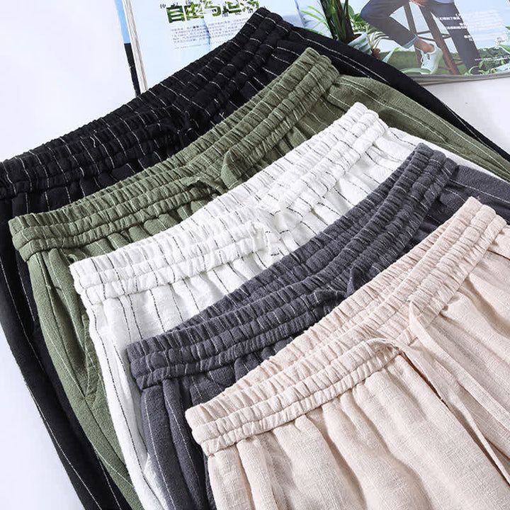 Buddha Stones Lässige, gestreifte Cropped-Hose mit Kordelzug für Herren (Frühling/Sommer) – schmal zulaufende Hose mit Taschen - image 15