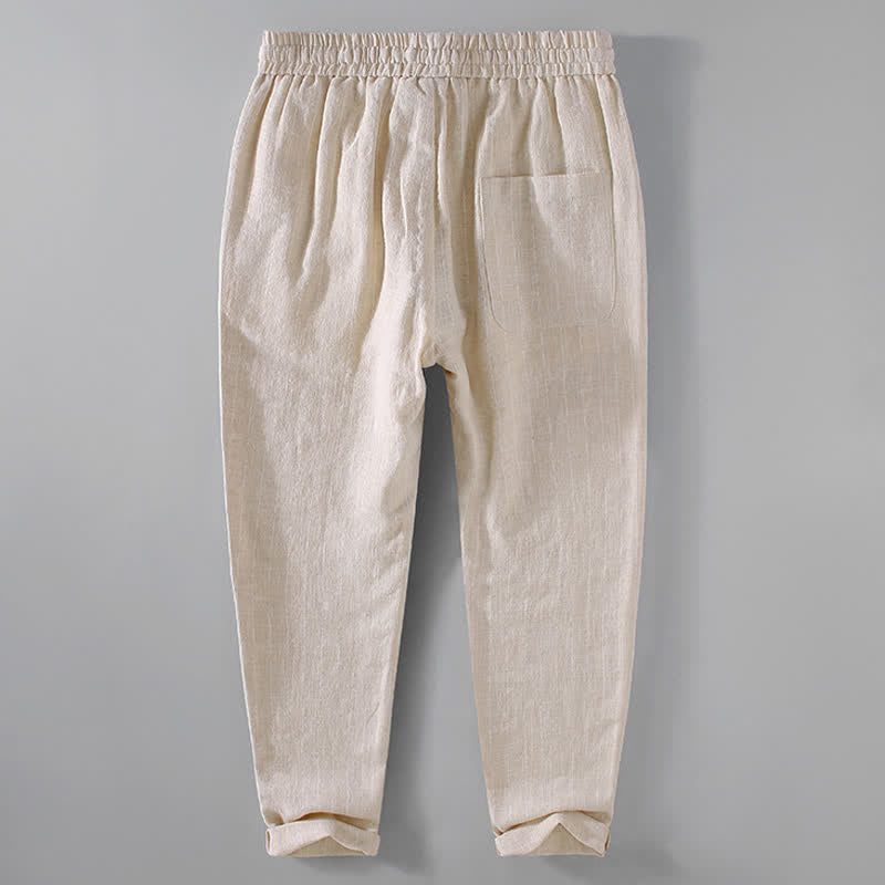 Buddha Stones Lässige, gestreifte Cropped-Hose mit Kordelzug für Herren (Frühling/Sommer) – schmal zulaufende Hose mit Taschen - image 3