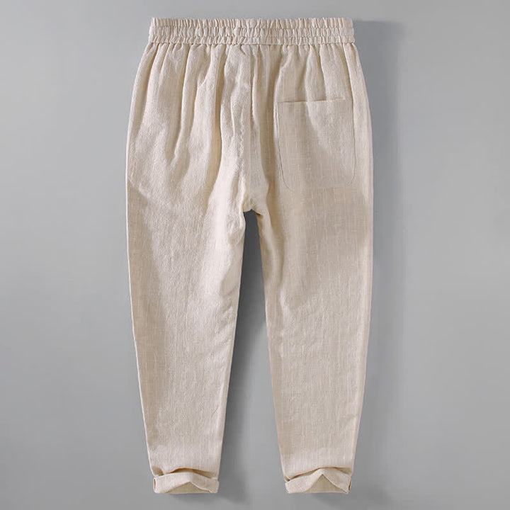 Buddha Stones Lässige, gestreifte Cropped-Hose mit Kordelzug für Herren (Frühling/Sommer) – schmal zulaufende Hose mit Taschen - image 3