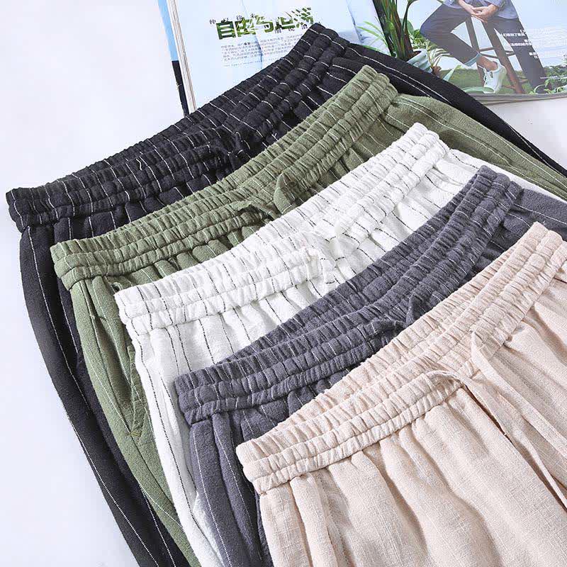 Buddha Stones Lässige, gestreifte Cropped-Hose mit Kordelzug für Herren (Frühling/Sommer) – schmal zulaufende Hose mit Taschen - image 13