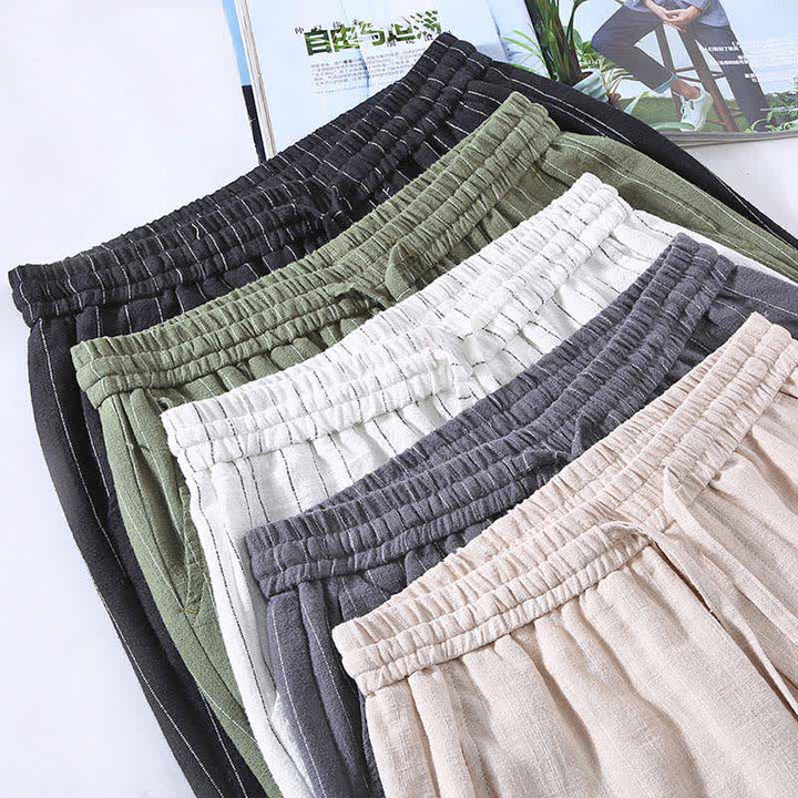 Buddha Stones Lässige, gestreifte Cropped-Hose mit Kordelzug für Herren (Frühling/Sommer) – schmal zulaufende Hose mit Taschen - image 13