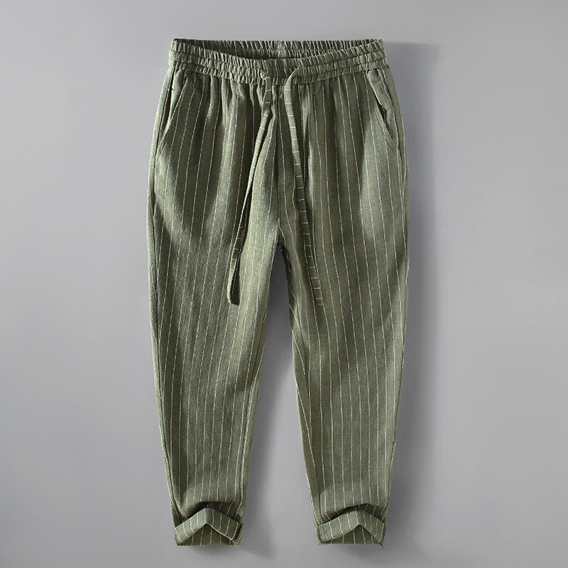 Buddha Stones Lässige, gestreifte Cropped-Hose mit Kordelzug für Herren (Frühling/Sommer) – schmal zulaufende Hose mit Taschen - Olivgrün - US/ UK/AU42, EU52 (3XL) - image 11