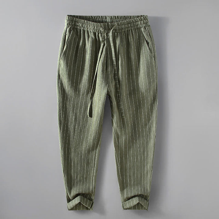 Buddha Stones Lässige, gestreifte Cropped-Hose mit Kordelzug für Herren (Frühling/Sommer) – schmal zulaufende Hose mit Taschen - Olivgrün - US/ UK/AU42, EU52 (3XL) - image 11