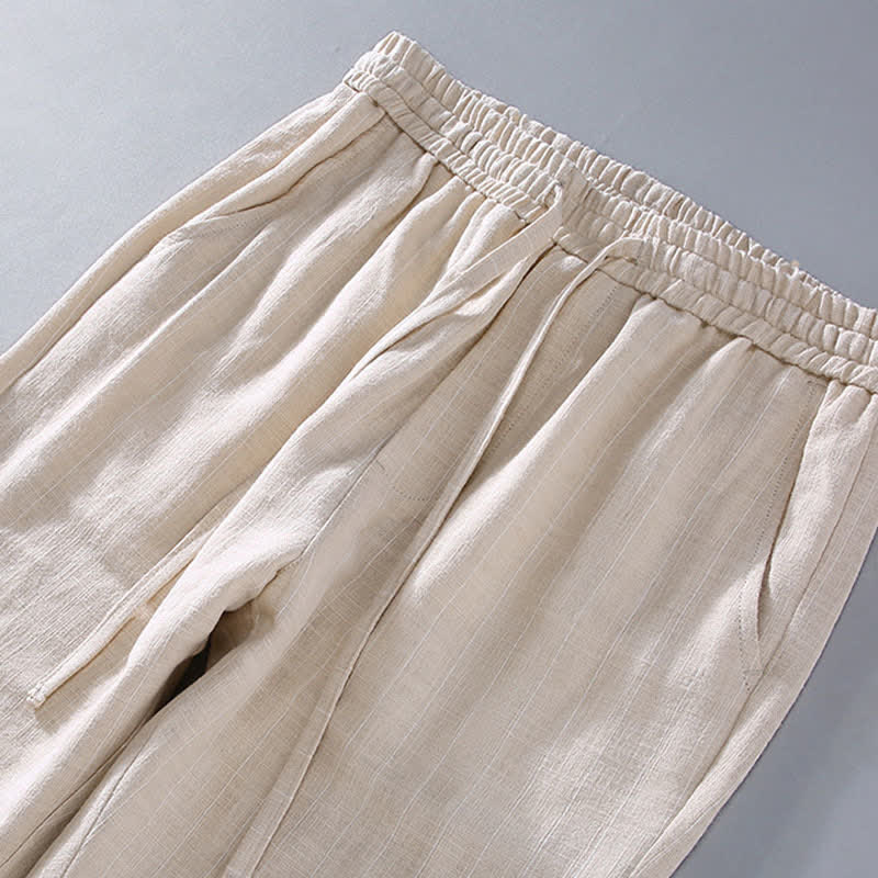 Buddha Stones Lässige, gestreifte Cropped-Hose mit Kordelzug für Herren (Frühling/Sommer) – schmal zulaufende Hose mit Taschen - image 5