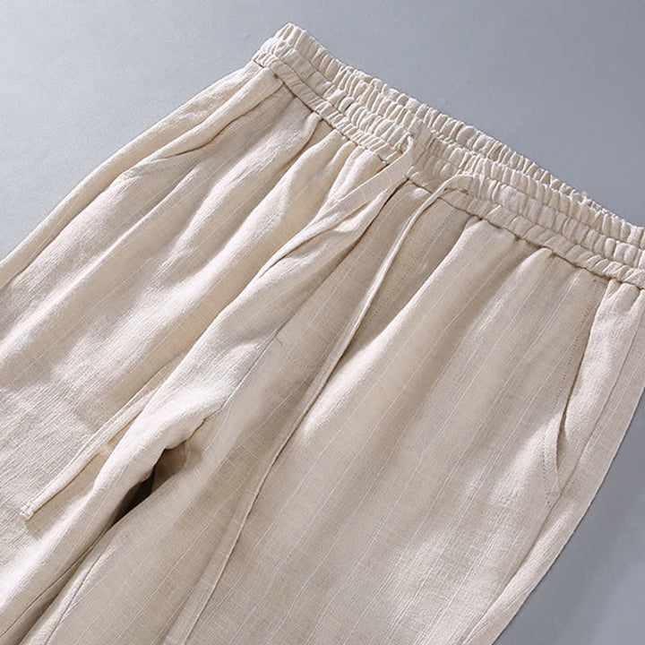 Buddha Stones Lässige, gestreifte Cropped-Hose mit Kordelzug für Herren (Frühling/Sommer) – schmal zulaufende Hose mit Taschen - image 5