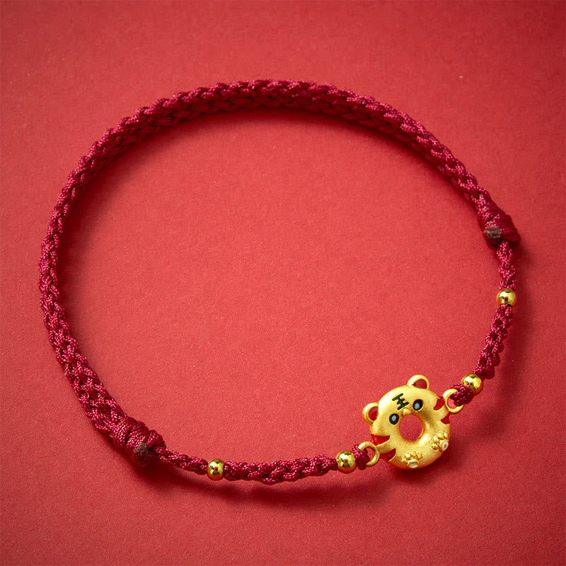 Buddha Stones Kupfer-Tiger-Friedensschnalle, handgewebtes rotes Armband mit Erdungsfunktion, verstellbar - Friedensschnalle (Handgelenkumfang: 14–17 cm) - image 0
