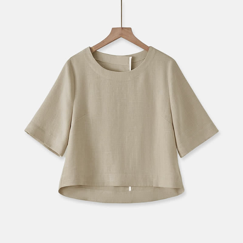 Buddha Stones Sommerliches, lässiges, minimalistisches Kurzarm-T-Shirt mit Rundhalsausschnitt für Damen – einfarbig und kurz geschnitten - Bräunen - US12, UK/AU16, EU44 (2XL) - image 0