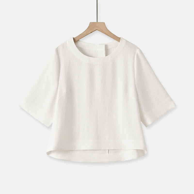 Buddha Stones Sommerliches, lässiges, minimalistisches Kurzarm-T-Shirt mit Rundhalsausschnitt für Damen – einfarbig und kurz geschnitten - Weiß - US12, UK/AU16, EU44 (2XL) - image 22