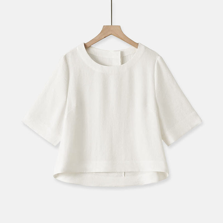 Buddha Stones Sommerliches, lässiges, minimalistisches Kurzarm-T-Shirt mit Rundhalsausschnitt für Damen – einfarbig und kurz geschnitten - Weiß - US12, UK/AU16, EU44 (2XL) - image 22