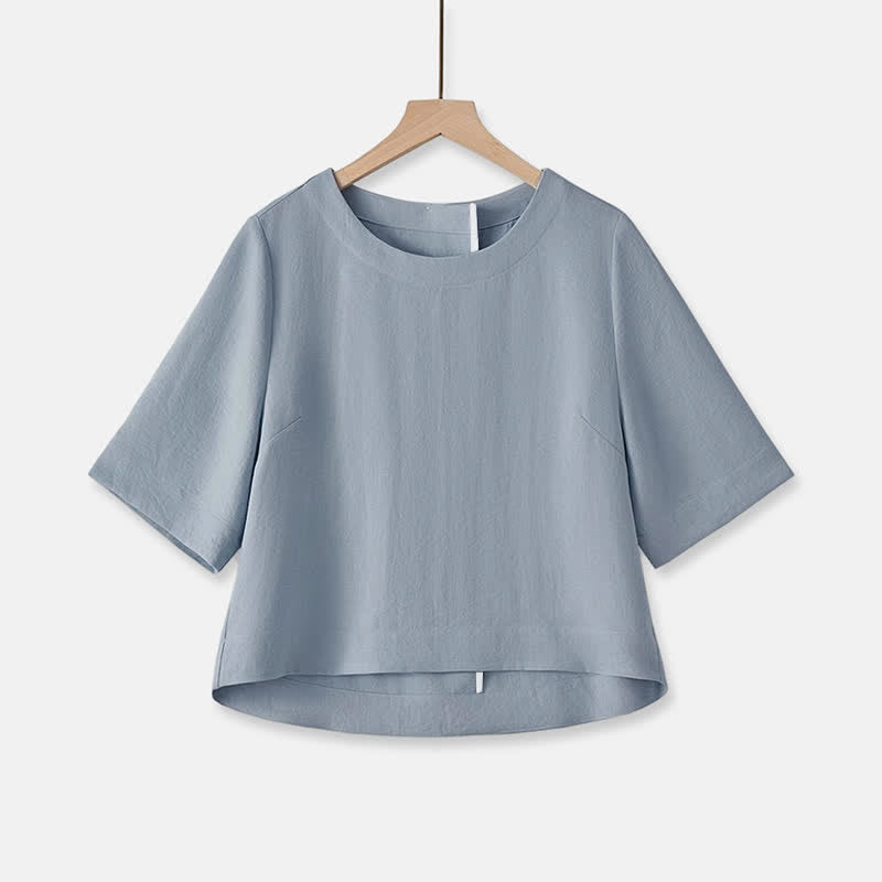 Buddha Stones Sommerliches, lässiges, minimalistisches Kurzarm-T-Shirt mit Rundhalsausschnitt für Damen – einfarbig und kurz geschnitten - Hellstahlblau - US12, UK/AU16, EU44 (2XL) - image 15